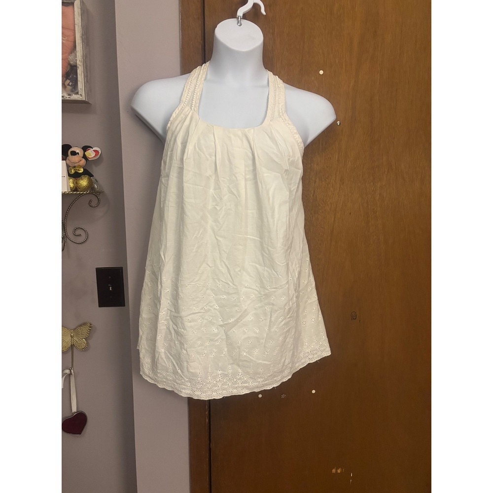 Bebe Cream Eyelet Lace Halter Neck Tank Top XS Beaded